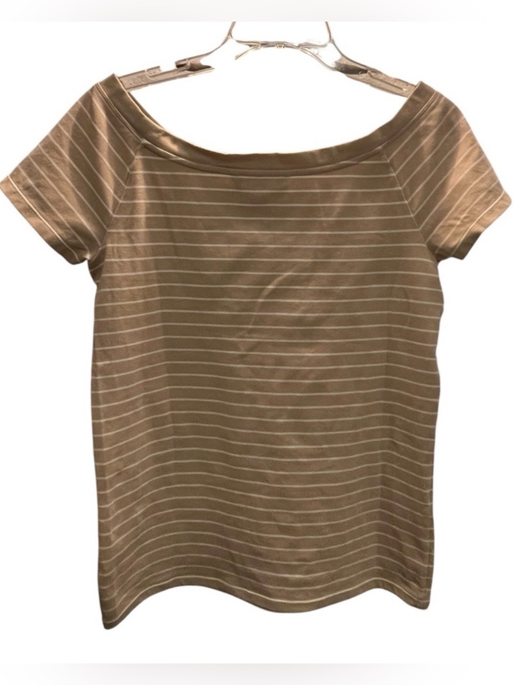 Ralph Lauren Tan and Cream Striped Short Sleeve Boatneck Tee